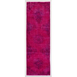 Pink Overdyed Runner Rug, Vintage Handmade Corridor Carpet from Turkey. 3.8 x 11.4 Ft (115 x 345 cm)