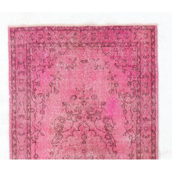 Pink Overdyed Vintage Handmade Anatolian Accent Rug with Medallion Design. 3.9 x 6.9 Ft (116 x 208 cm)