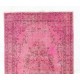 Pink Overdyed Vintage Handmade Anatolian Accent Rug with Medallion Design. 3.9 x 6.9 Ft (116 x 208 cm)