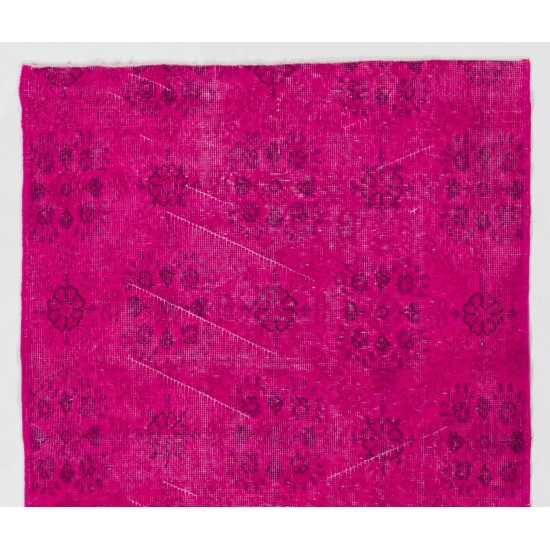 Fuchsia Pink Overdyed Vintage Handmade Anatolian Accent Rug with Floral Design. 4 x 6.6 Ft (119 x 200 cm)