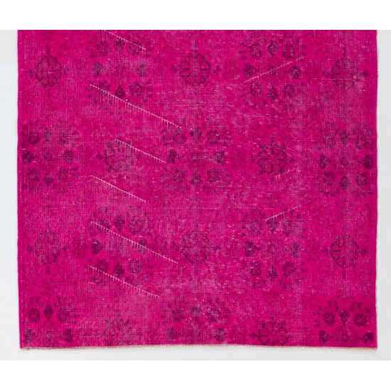 Fuchsia Pink Overdyed Vintage Handmade Anatolian Accent Rug with Floral Design. 4 x 6.6 Ft (119 x 200 cm)