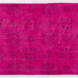 Fuchsia Pink Overdyed Vintage Handmade Anatolian Accent Rug with Floral Design. 4 x 6.6 Ft (119 x 200 cm)