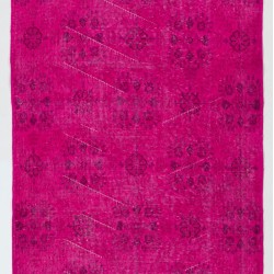 Fuchsia Pink Overdyed Vintage Handmade Anatolian Accent Rug with Floral Design. 4 x 6.6 Ft (119 x 200 cm)