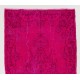 Fuchsia Pink Overdyed Rug with Floral Design, Vintage Handmade Carpet from Turkey. 4 x 7 Ft (120 x 216 cm)