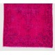 Fuchsia Pink Overdyed Rug with Floral Design, Vintage Handmade Carpet from Turkey. 4 x 7 Ft (120 x 216 cm)