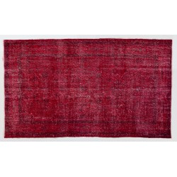 Red Overdyed Accent Rug, 1960s Hand-Knotted Central Anatolian Carpet. 4 x 6.8 Ft (121 x 206 cm)