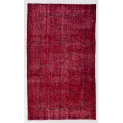 Red Overdyed Accent Rug, 1960s Hand-Knotted Central Anatolian Carpet. 4 x 6.8 Ft (121 x 206 cm)