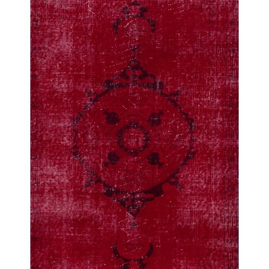 Red Overdyed Accent Rug, 1960s Hand-Knotted Central Anatolian Carpet. 4 x 6.6 Ft (122 x 200 cm)