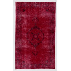 Red Overdyed Accent Rug, 1960s Hand-Knotted Central Anatolian Carpet. 4 x 6.6 Ft (122 x 200 cm)