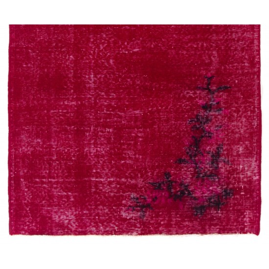 Red Overdyed Accent Rug, 1960s Hand-Knotted Central Anatolian Carpet. 4 x 6.7 Ft (122 x 204 cm)