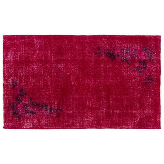 Red Overdyed Accent Rug, 1960s Hand-Knotted Central Anatolian Carpet. 4 x 6.7 Ft (122 x 204 cm)