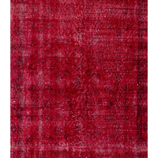 Red Overdyed Accent Rug, 1960s Hand-Knotted Central Anatolian Carpet. 4 x 6.9 Ft (122 x 208 cm)