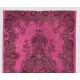 Pink Overdyed Vintage Handmade Anatolian Accent Rug for Contempoarary Interiors. 4 x 7 Ft (122 x 213 cm)