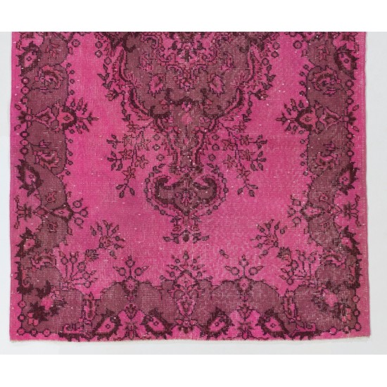 Pink Overdyed Vintage Handmade Anatolian Accent Rug for Contempoarary Interiors. 4 x 7 Ft (122 x 213 cm)