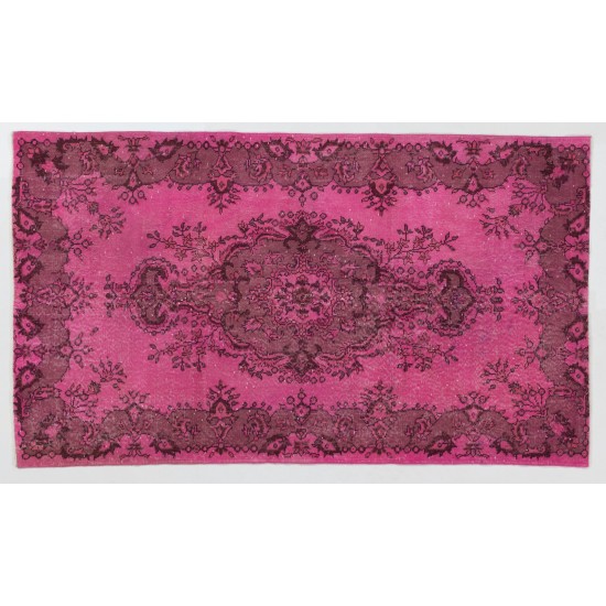 Pink Overdyed Vintage Handmade Anatolian Accent Rug for Contempoarary Interiors. 4 x 7 Ft (122 x 213 cm)