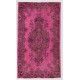 Pink Overdyed Vintage Handmade Anatolian Accent Rug for Contempoarary Interiors. 4 x 7 Ft (122 x 213 cm)
