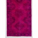 Fuchsia Pink Overdyed Runner Rug, Vintage Handmade Corridor Carpet from Sille, Turkey. 4.2 x 12 Ft (125 x 365 cm)