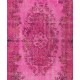 Pink Overdyed Accent Rug, Vintage Handmade Carpet with Medallion Design. 4.3 x 6.9 Ft (130 x 210 cm)