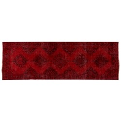 Red Overdyed Runner Rug, 1960s Hand-Knotted Central Anatolian Carpet. 4.3 x 13.5 Ft (130 x 410 cm)