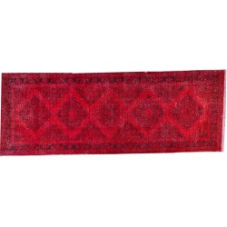 Red Overdyed Runner Rug, 1960s Hand-Knotted Central Anatolian Carpet. 4.6 x 12.7 Ft (140 x 385 cm)