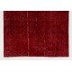 Distressed Red Overdyed Rug, 1960s Hand-Knotted Central Anatolian Carpet. 4.7 x 6.6 Ft (142 x 200 cm)