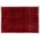 Distressed Red Overdyed Rug, 1960s Hand-Knotted Central Anatolian Carpet. 4.7 x 6.6 Ft (142 x 200 cm)