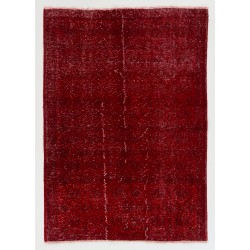 Distressed Red Overdyed Rug, 1960s Hand-Knotted Central Anatolian Carpet. 4.7 x 6.6 Ft (142 x 200 cm)