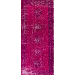 Pink Overdyed Runner Rug, Vintage Handmade Corridor Carpet from Turkey. 4.7 x 11 Ft (142 x 337 cm)