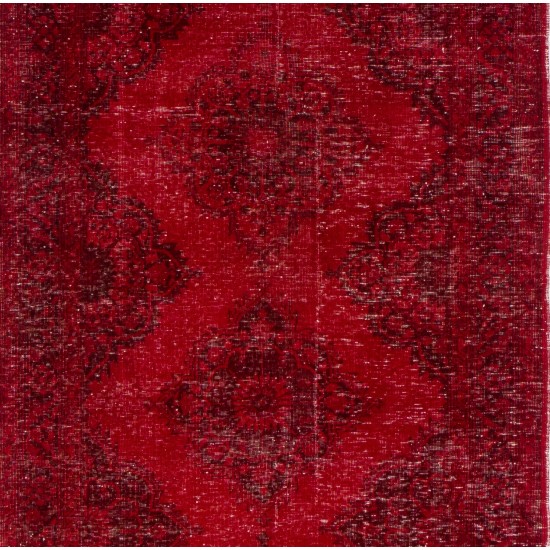 Red Overdyed Runner Rug, 1960s Hand-Knotted Central Anatolian Carpet. 4.7 x 13 Ft (142 x 395 cm)