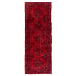 Red Overdyed Runner Rug, 1960s Hand-Knotted Central Anatolian Carpet. 4.7 x 13 Ft (142 x 395 cm)