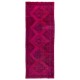 Pink Overdyed Central Anatolian Runner Rug, Floral Pattern Vintage Handmade Corridor Carpet. 4.8 x 12.3 Ft (144 x 373 cm)