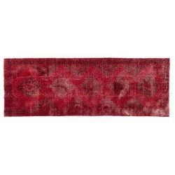 Distressed Red Overdyed Runner Rug, 1960s Hand-Knotted Central Anatolian Carpet. 4.8 x 13 Ft (145 x 395 cm)