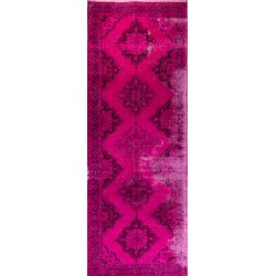 Fuchsia Pink Overdyed Runner Rug, Vintage Handmade Corridor Carpet from Sille, Turkey. 4.9 x 13.3 Ft (147 x 404 cm)