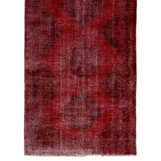 Red Overdyed Runner Rug, 1960s Hand-Knotted Central Anatolian Carpet. 5 x 13 Ft (150 x 399 cm)