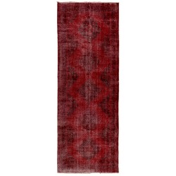 Red Overdyed Runner Rug, 1960s Hand-Knotted Central Anatolian Carpet. 5 x 13 Ft (150 x 399 cm)