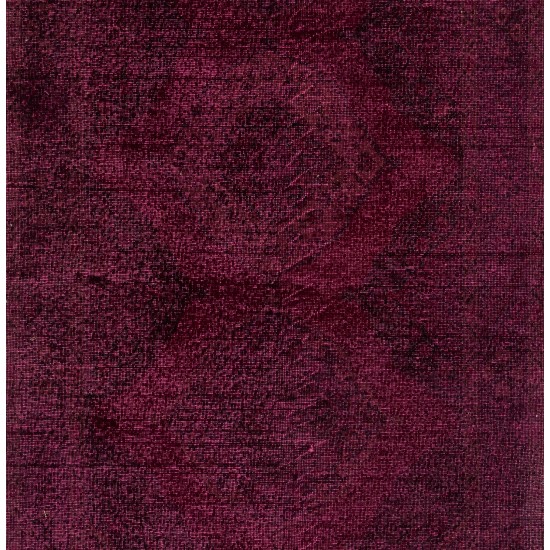 Maroon Red Overdyed Runner Rug, 1960s Hand-Knotted Central Anatolian Carpet. 5 x 12.2 Ft (151 x 370 cm)