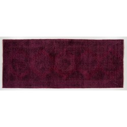 Maroon Red Overdyed Runner Rug, 1960s Hand-Knotted Central Anatolian Carpet. 5 x 12.2 Ft (151 x 370 cm)