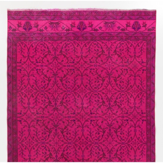 Fuchsia Pink Overdyed Rug, Vintage Handmade Carpet from Turkey. 5.3 x 10.8 Ft (160 x 329 cm)