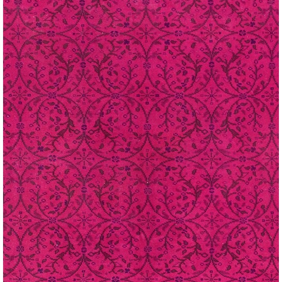 Fuchsia Pink Overdyed Rug, Vintage Handmade Carpet from Turkey. 5.3 x 10.8 Ft (160 x 329 cm)