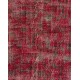 Distressed Red Overdyed Rug, 1960s Hand-Knotted Central Anatolian Carpet. 5.4 x 8 Ft (162 x 245 cm)