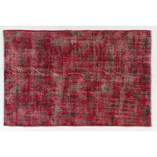 Distressed Red Overdyed Rug, 1960s Hand-Knotted Central Anatolian Carpet. 5.4 x 8 Ft (162 x 245 cm)
