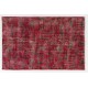 Distressed Red Overdyed Rug, 1960s Hand-Knotted Central Anatolian Carpet. 5.4 x 8 Ft (162 x 245 cm)