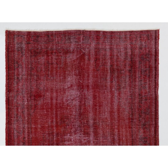 Distressed Red Overdyed Rug, 1960s Hand-Knotted Central Anatolian Carpet. 5.5 x 8.3 Ft (165 x 250 cm)