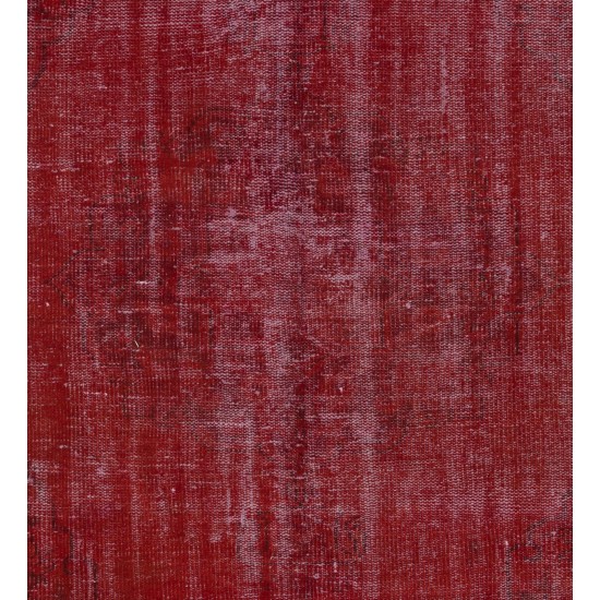 Distressed Red Overdyed Rug, 1960s Hand-Knotted Central Anatolian Carpet. 5.5 x 8.3 Ft (165 x 250 cm)