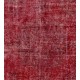 Distressed Red Overdyed Rug, 1960s Hand-Knotted Central Anatolian Carpet. 5.5 x 9 Ft (165 x 274 cm)