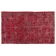 Distressed Red Overdyed Rug, 1960s Hand-Knotted Central Anatolian Carpet. 5.5 x 9 Ft (165 x 274 cm)