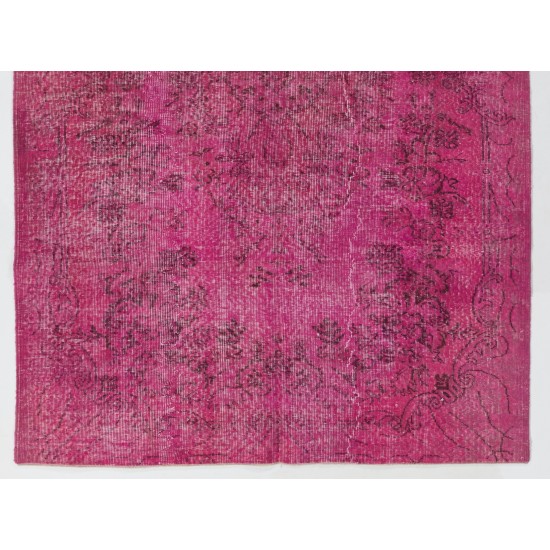 Distressed Pink Overdyed Rug, Vintage Handmade Carpet from Turkey. 5.6 x 8.5 Ft (168 x 257 cm)