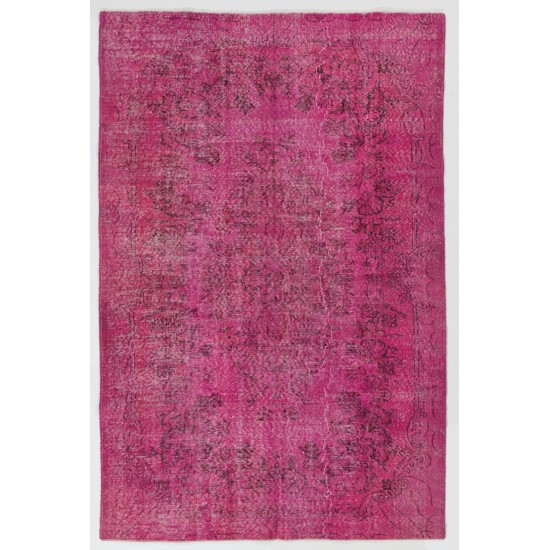 Distressed Pink Overdyed Rug, Vintage Handmade Carpet from Turkey. 5.6 x 8.5 Ft (168 x 257 cm)