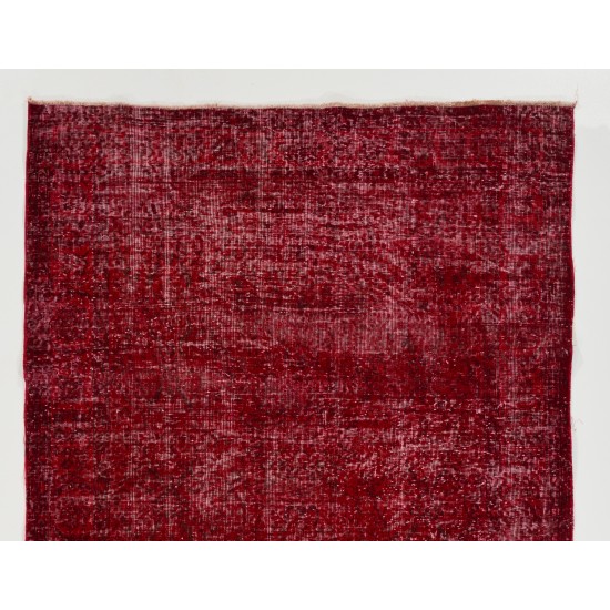 Distressed Red Overdyed Rug, 1960s Hand-Knotted Central Anatolian Carpet. 5.6 x 8.8 Ft (168 x 267 cm)