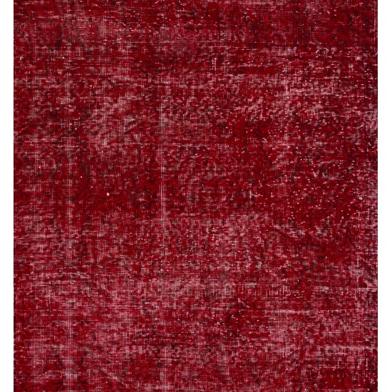 Distressed Red Overdyed Rug, 1960s Hand-Knotted Central Anatolian Carpet. 5.6 x 8.8 Ft (168 x 267 cm)